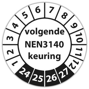 Keuringssticker volgende NEN 3140 keuring op vel - Keuringsstickers NEN-normen