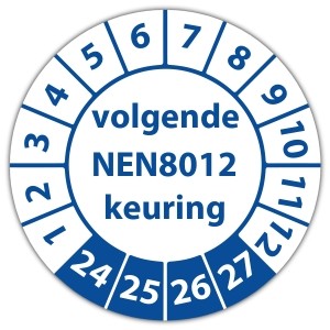 Keuringssticker volgende NEN 8012 keuring op vel - Keuringsstickers NEN-normen