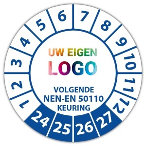 Keuringssticker volgende NEN-EN 50110 keuring op vel - Keuringsstickers NEN-normen logo