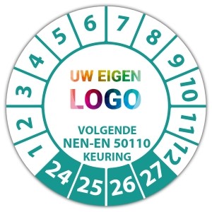 Keuringssticker "volgende NEN-EN 50110 keuring" logo