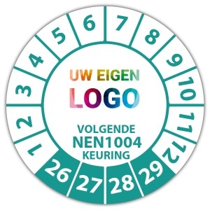 Keuringssticker volgende NEN 1004 keuring - Keuringsstickers vierkant logo
