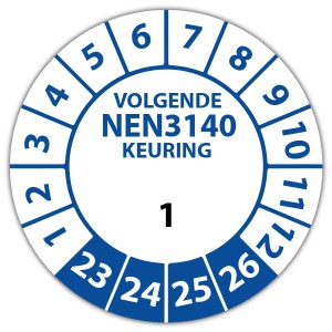 Keuringssticker genummerd volgende NEN 3140 keuring - Keuringsstickers genummerd