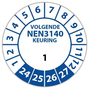 Keuringssticker genummerd volgende NEN 3140 keuring - Keuringsstickers genummerd