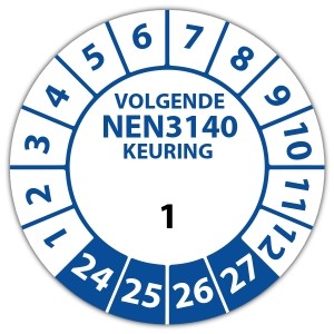 Keuringssticker genummerd volgende NEN 3140 keuring - Keuren van computers, stofzuigers en kofieapparaten