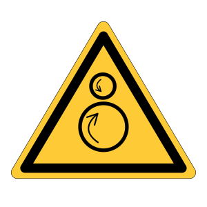 Waarschuwingssticker Hand tussen draaiende rollen (W025)