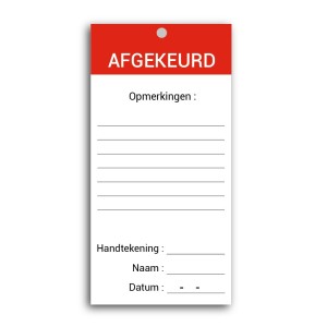 Afgekeurd hanglabels (staand)